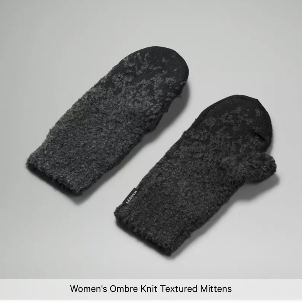 Women’s lululemon ombré knit textured mittens, black and grey, size M/L